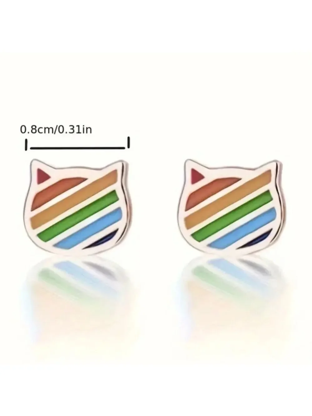 🌈 Earrings--Tiny Rainbow Kitty Face Posts, Rose Gold